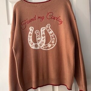 Nwt Baevely Found My Cowboy Women's Brown V-Neck Sweater M medium cowgirl